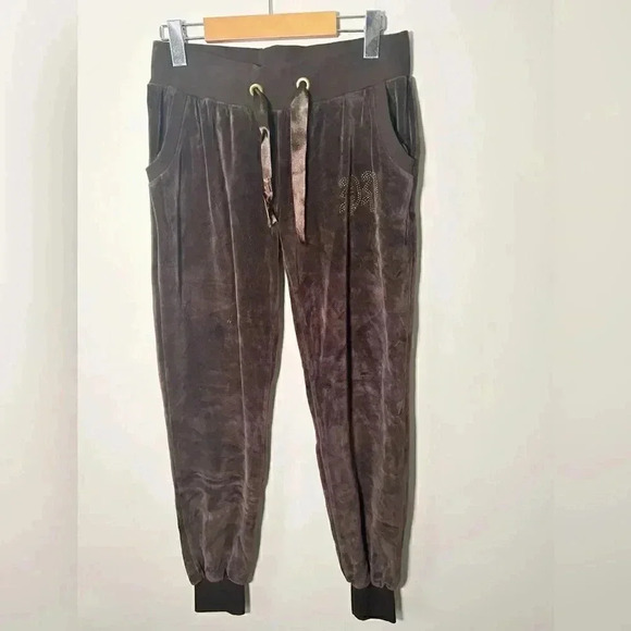 Philipp Plein brown velour rhinestone Y2K Sweatpants  XL - Picture 2 of 9